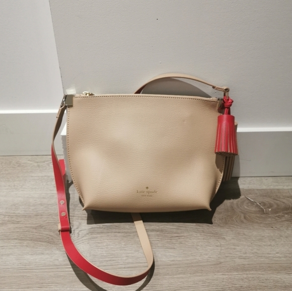 New Kate Spade tan and red leather cross body bag - Picture 2 of 10